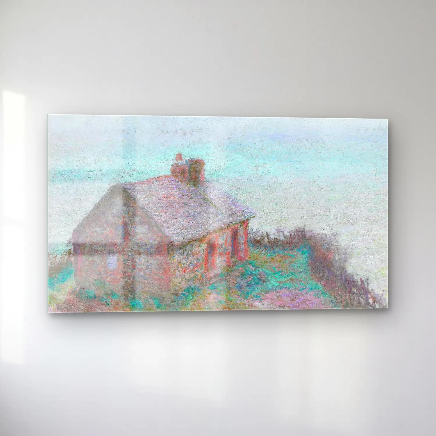 Claude Monet – The Customs House at Varengeville – Pastel Tonlar cam tablo — sol açıdan görünüm