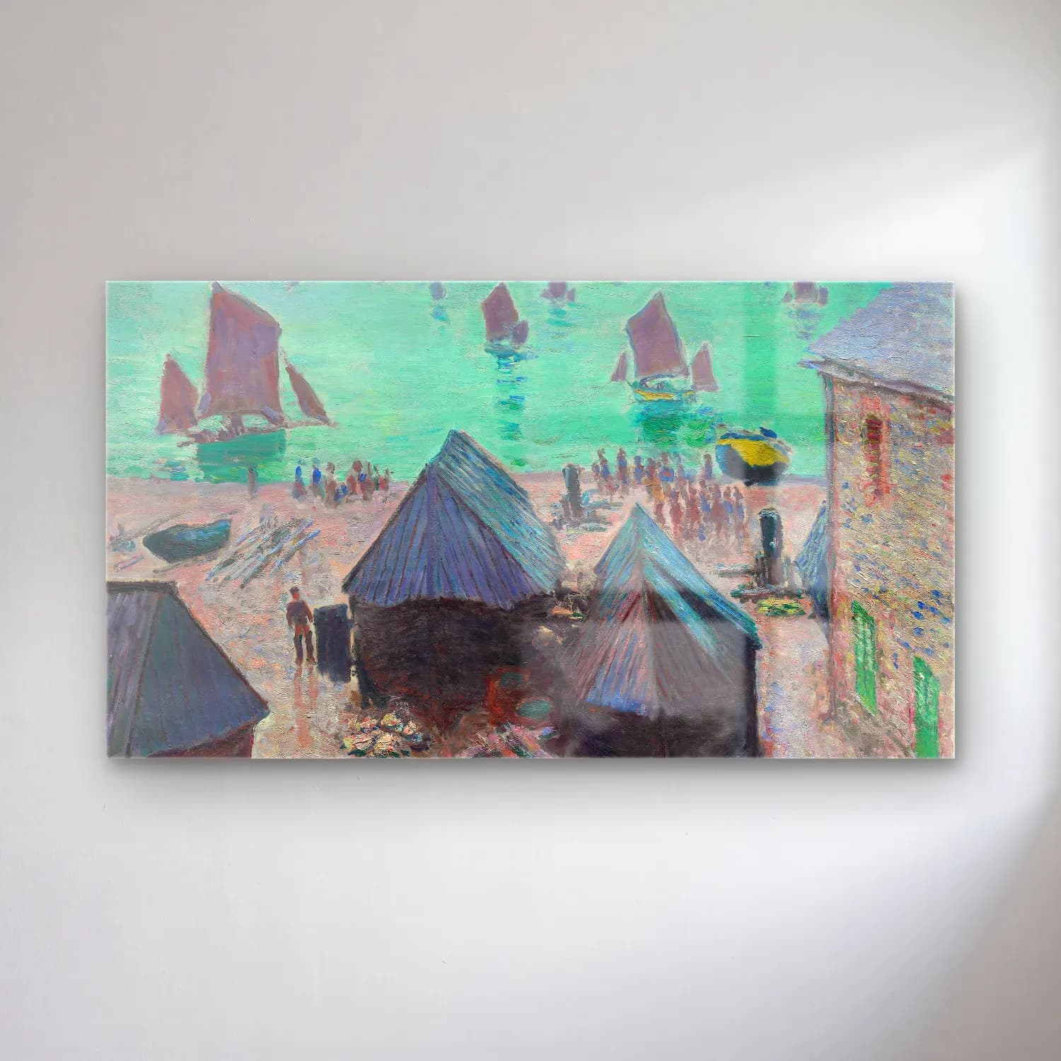 Claude Monet – The Departure of the Boats, Étretat – Pastel Tonlar cam tablo — Claude Monet – The Departure of the Boats, Étretat – Pastel Tonlar — empresyonist plaj şemsiyeleri