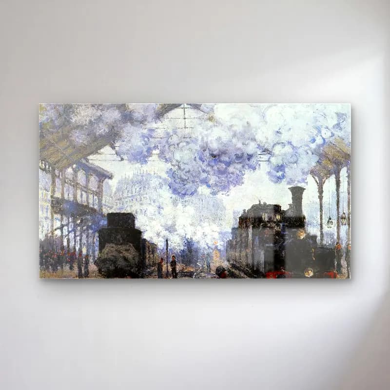 Claude Monet – The Gare Saint-Lazare, Arriving a Train cam tablo — Claude Monet – The Gare Saint-Lazare, Arriving a Train — empresyonist bulutlu gökyüzü