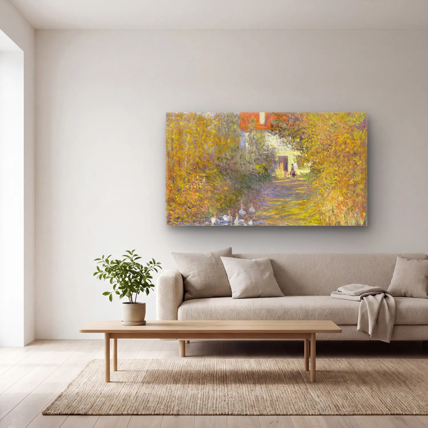 Claude Monet – The Geese cam tablo — açık renk salonda