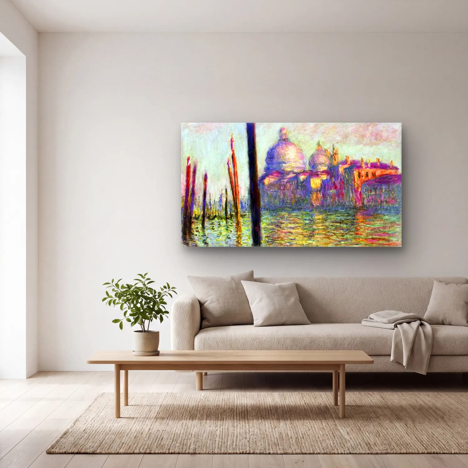Claude Monet – The Grand Canal in Venice cam tablo — açık renk salonda
