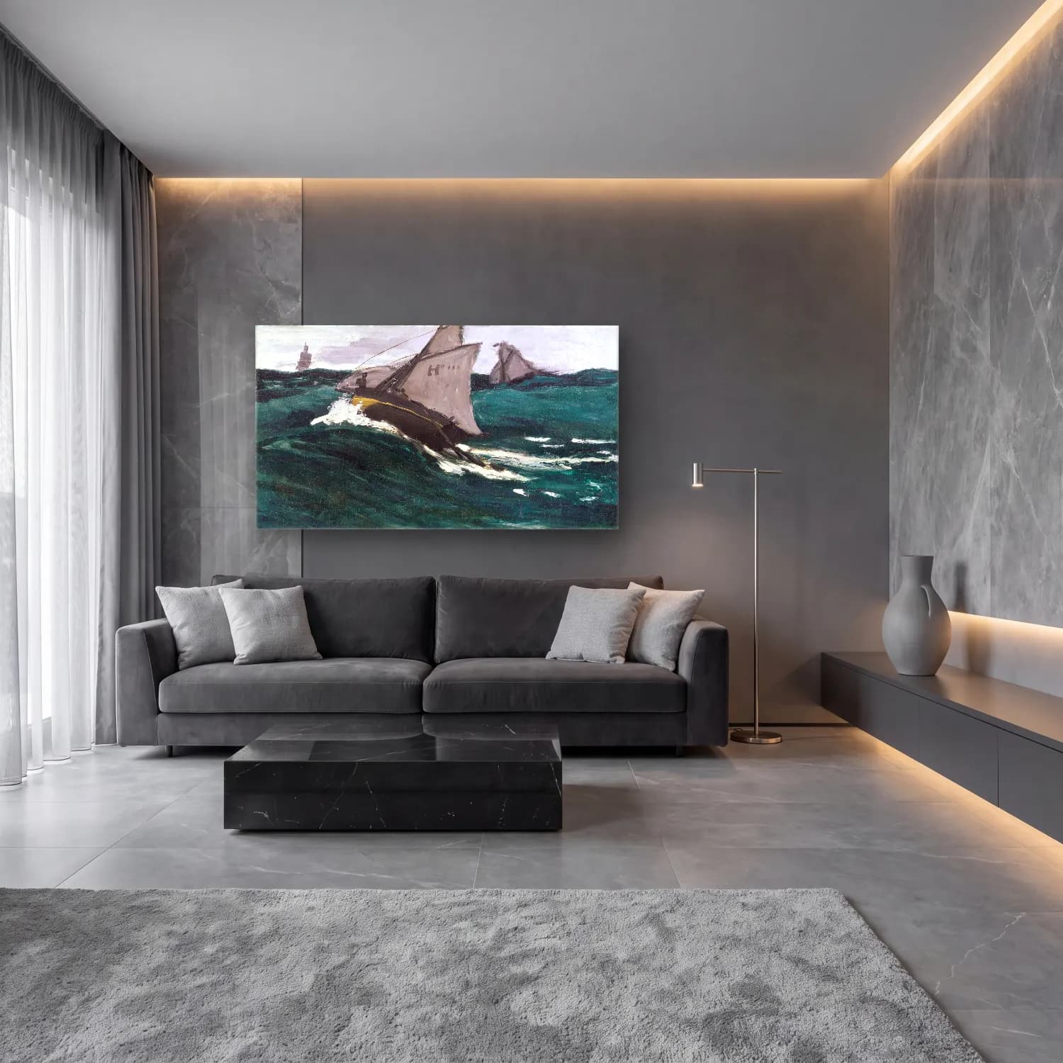 Claude Monet – The Green Wave cam tablo — lüks salon duvarında