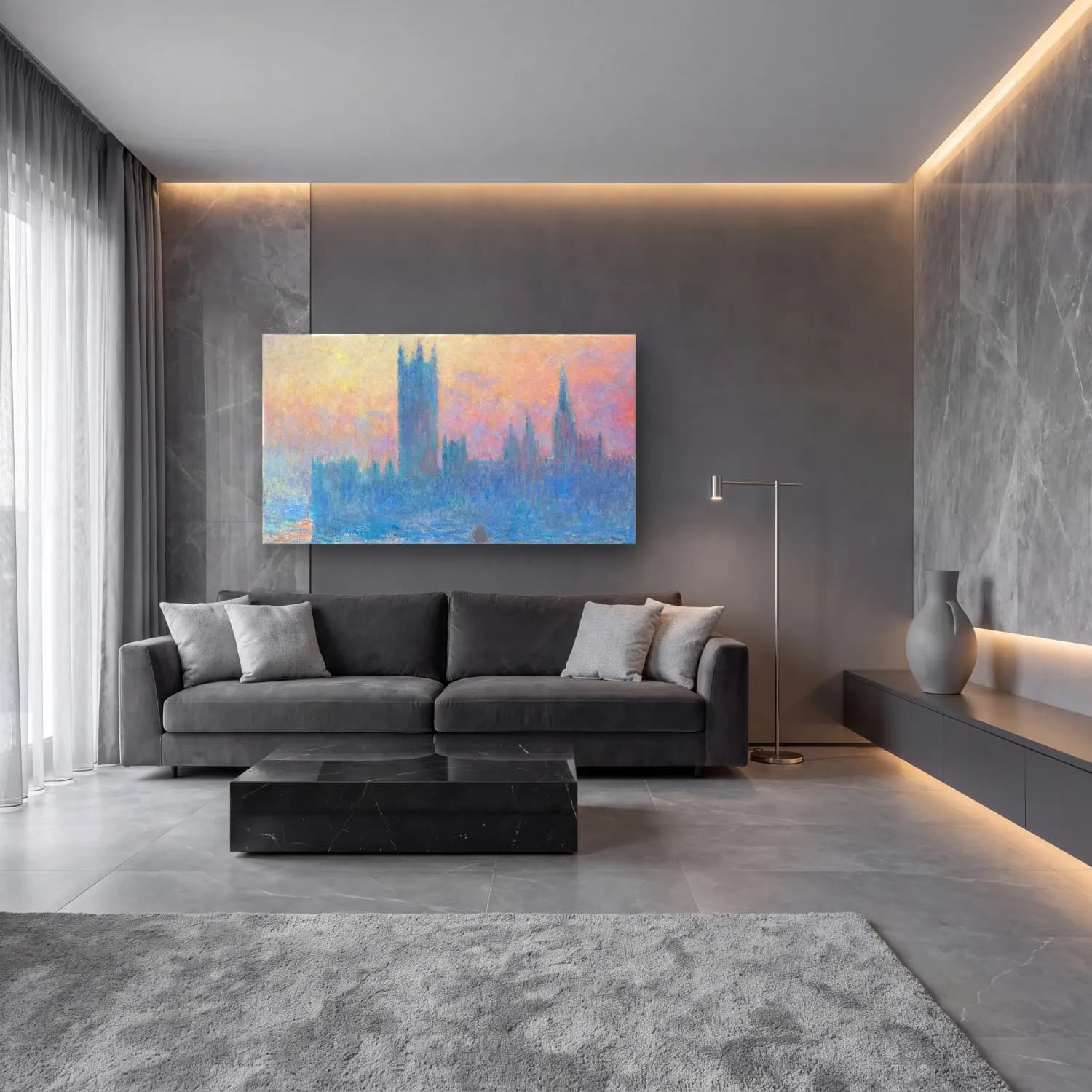 Claude Monet – The Houses of Parliament (Effect of Fog) cam tablo — lüks salon duvarında