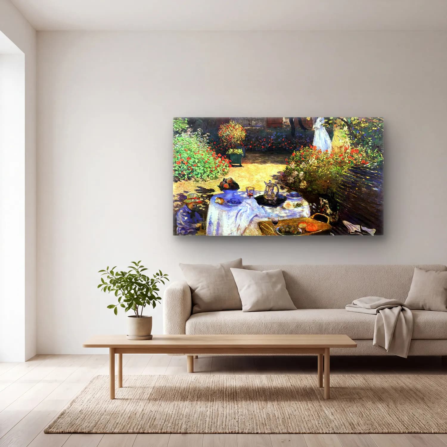 Claude Monet – The Luncheon (Monet s Garden at Argenteuil) cam tablo — açık renk salonda
