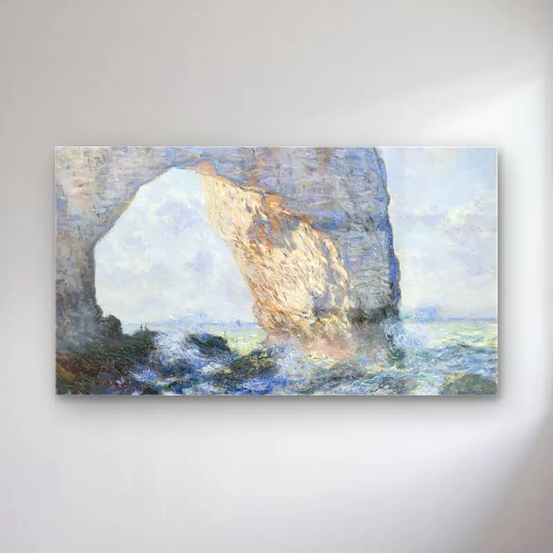 Claude Monet – The Manneporte (Étretat) cam tablo — Claude Monet – The Manneporte (Étretat) — empresyonist dalgalı sahil