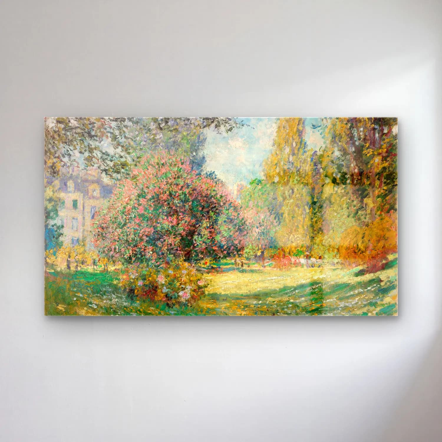 Claude Monet – The Parc Monceau – Pembe Tonlar cam tablo — Claude Monet – The Parc Monceau – Pembe Tonlar — empresyonist çiçek bahçesi