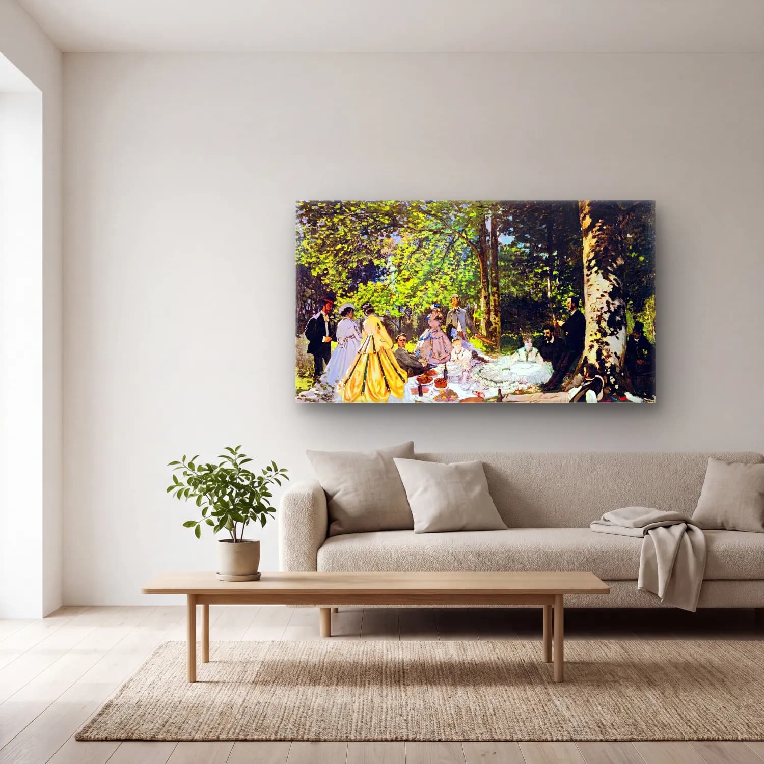 Claude Monet – The Picnic cam tablo — açık renk salonda