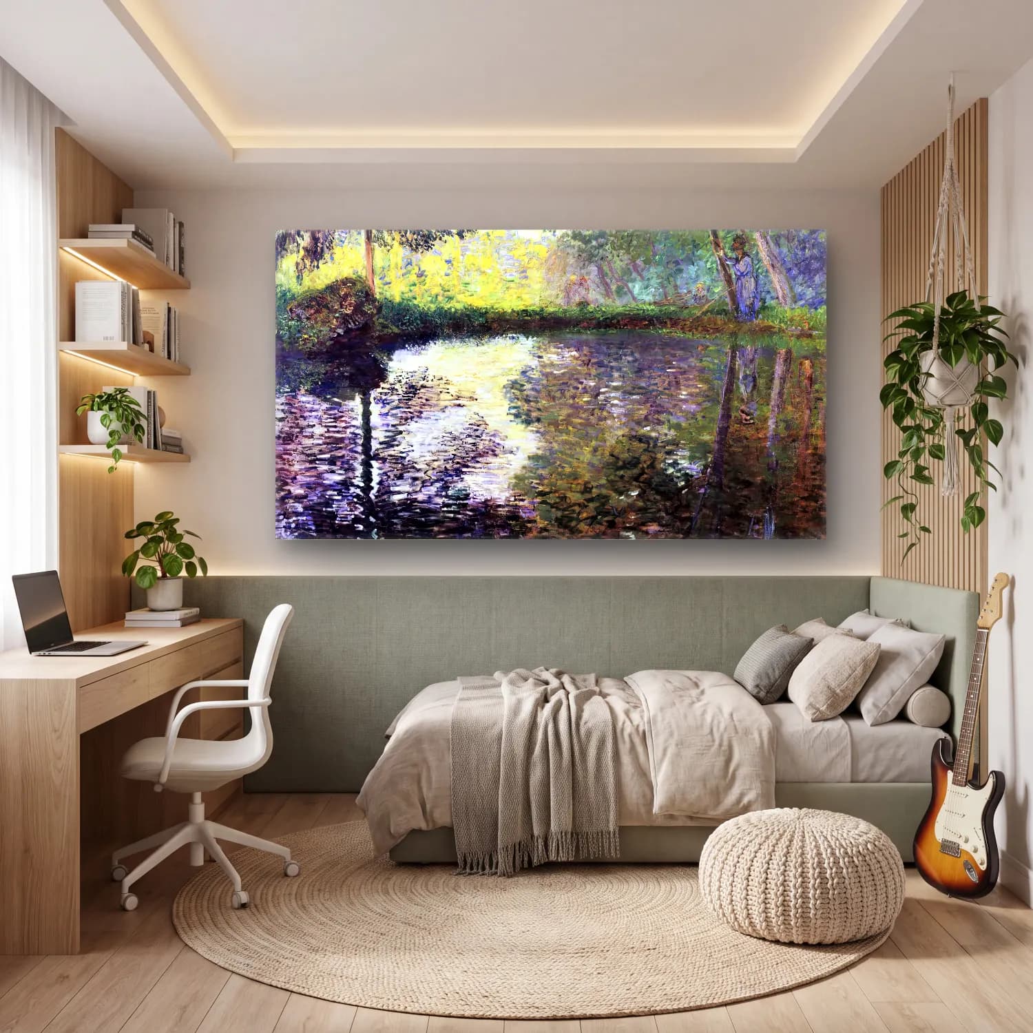 Claude Monet – The Pond at Montgeron cam tablo — genç odasında