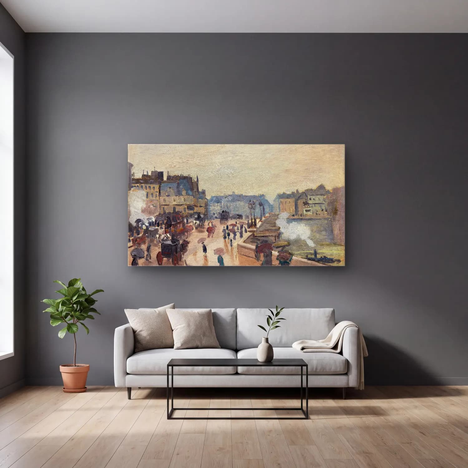 Claude Monet – The Pont Neuf cam tablo — gri duvarlı salonda