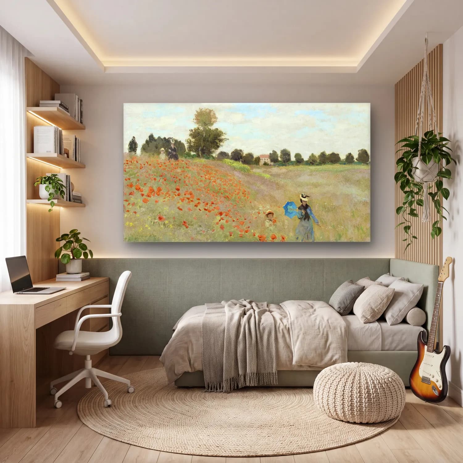 Claude Monet – The Poppy Field near Argenteuil cam tablo — genç odasında
