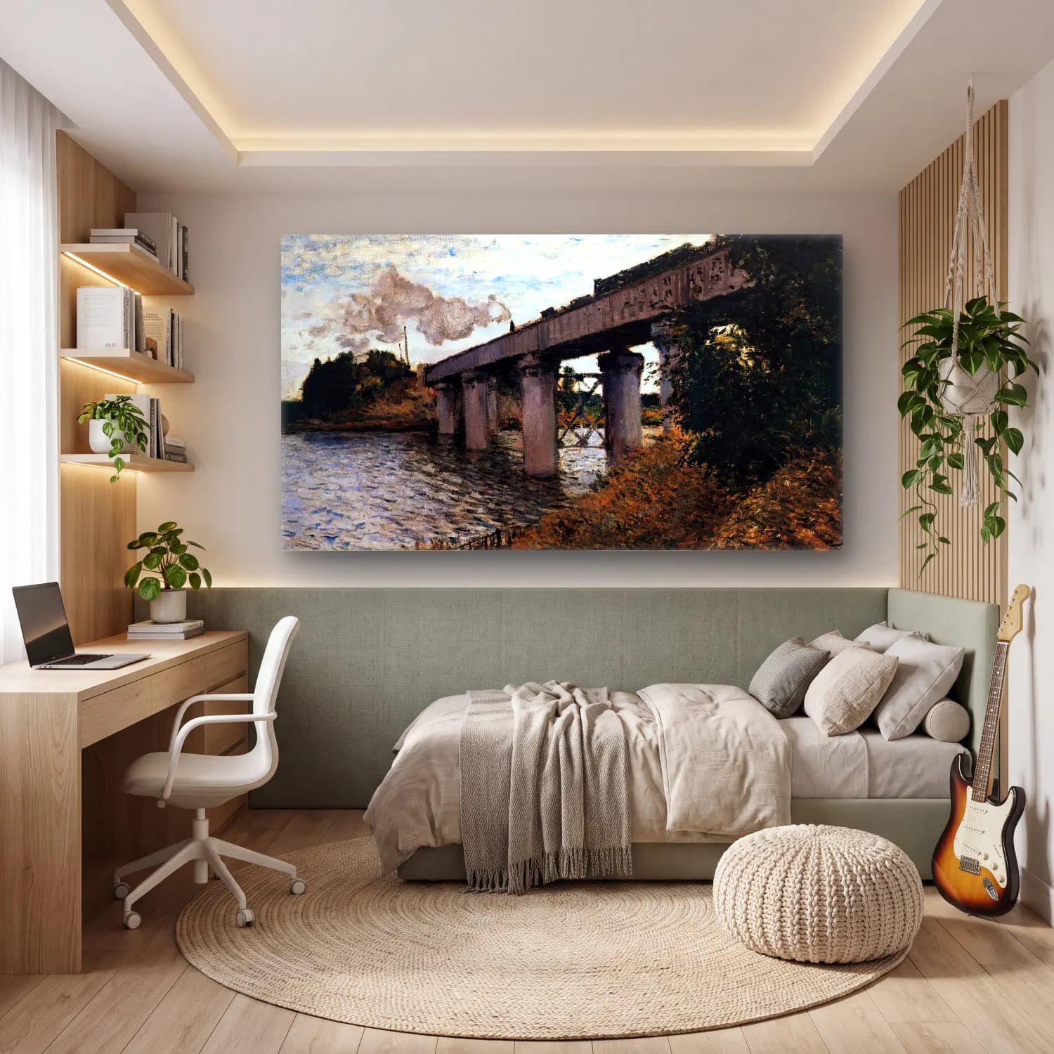 Claude Monet – The Railway Bridge at Argenteuil cam tablo — genç odasında
