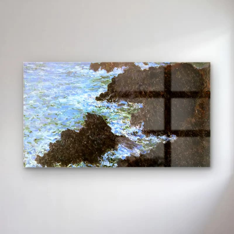 Claude Monet – The Rocks of Belle Ile (Rough Sea) cam tablo — Claude Monet – The Rocks of Belle Ile (Rough Sea) — empresyonist dalgalı sahil