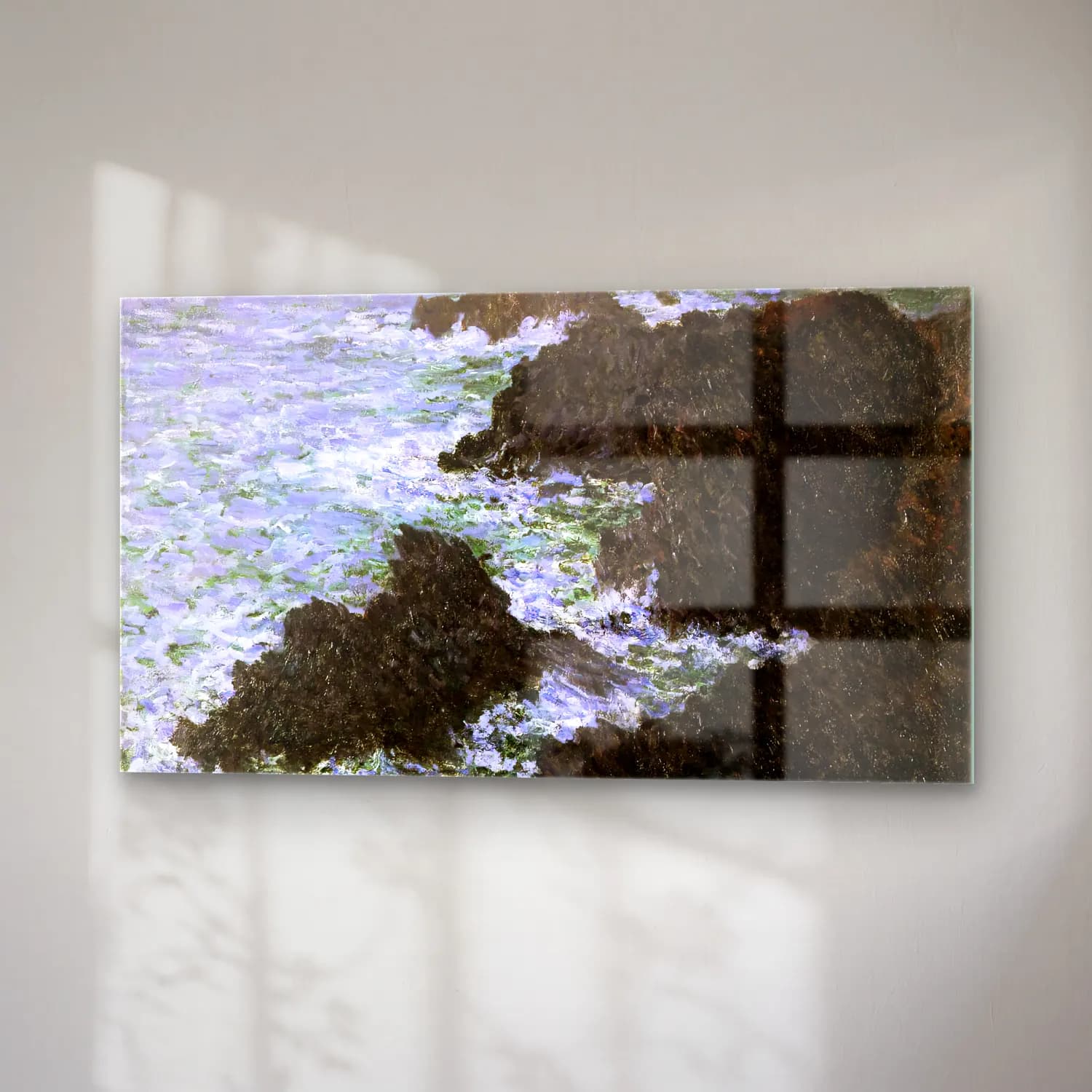 Claude Monet – The Rocks of Belle Ile (Rough Sea) cam tablo — sağ açıdan görünüm
