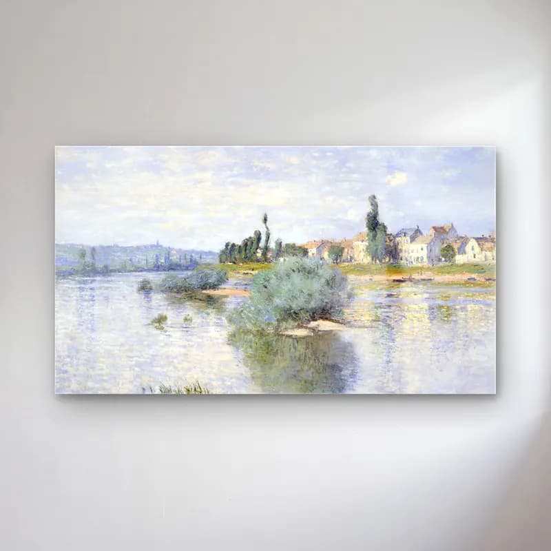 Claude Monet – The Seine at Lavacourt – Bej Tonlar cam tablo — Claude Monet – The Seine at Lavacourt – Bej Tonlar — empresyonist kırda nehir