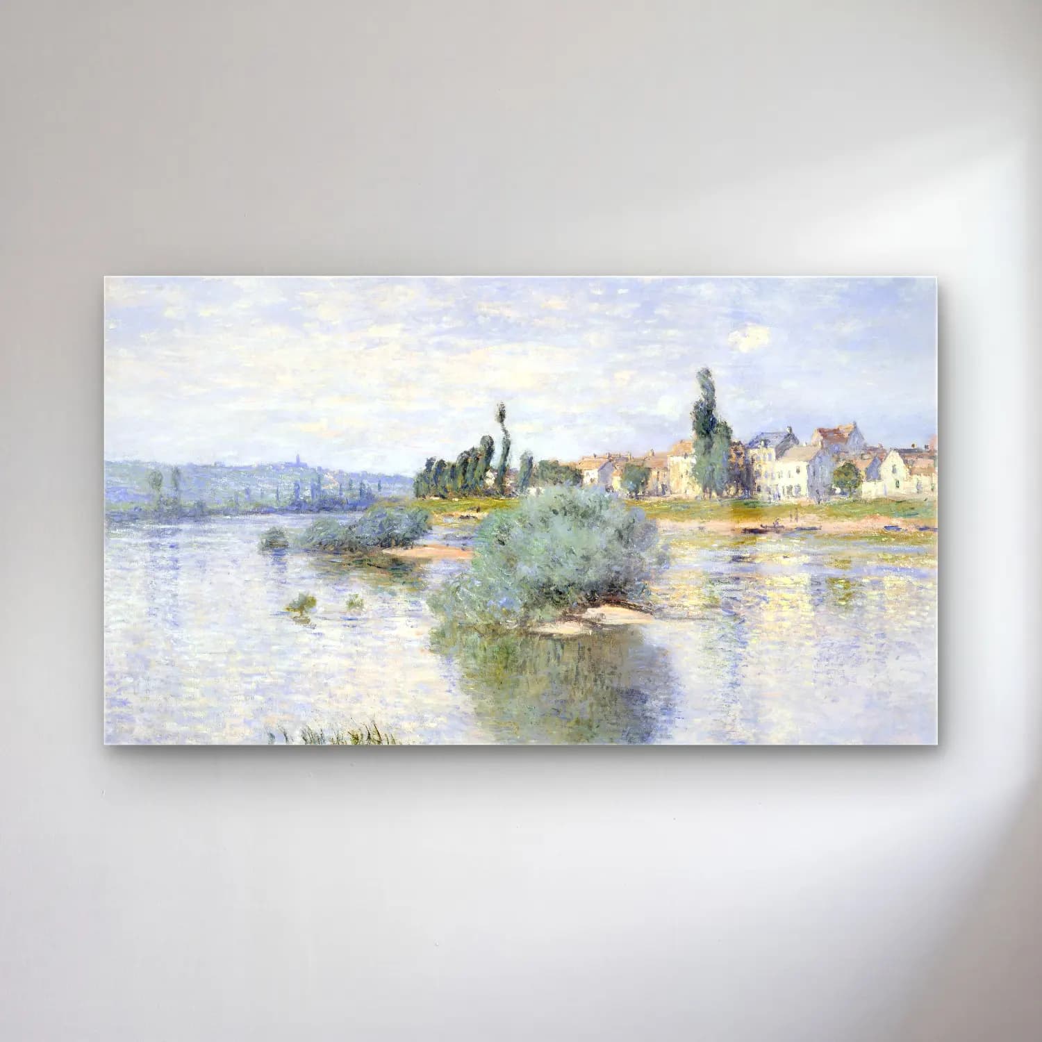Claude Monet – The Seine at Lavacourt – Bej Tonlar cam tablo — Claude Monet – The Seine at Lavacourt – Bej Tonlar — empresyonist kırda nehir