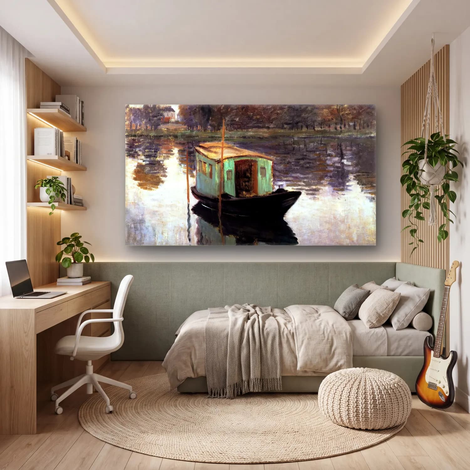 Claude Monet – The Studio Boat cam tablo — genç odasında
