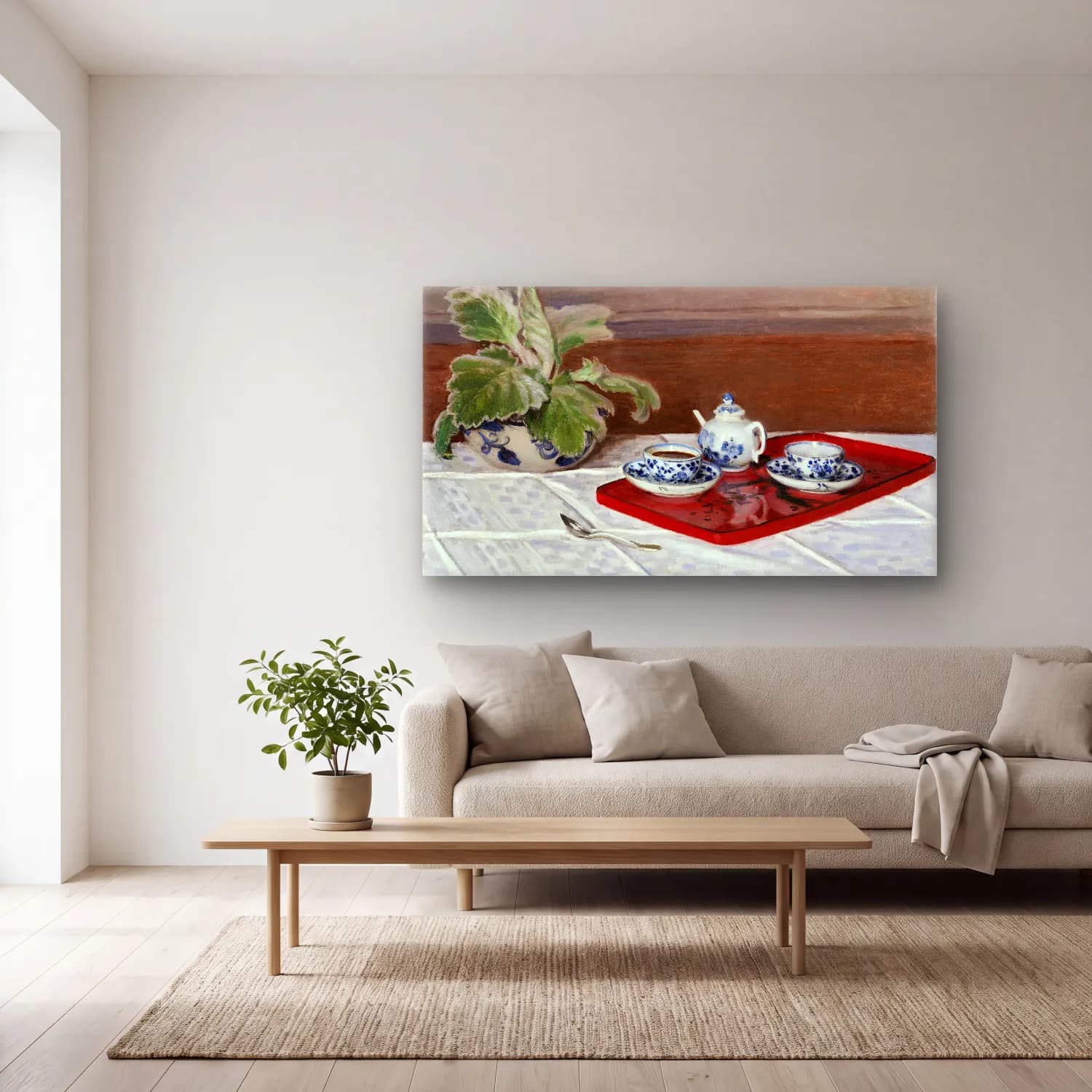 Claude Monet – The Tea Set cam tablo — açık renk salonda