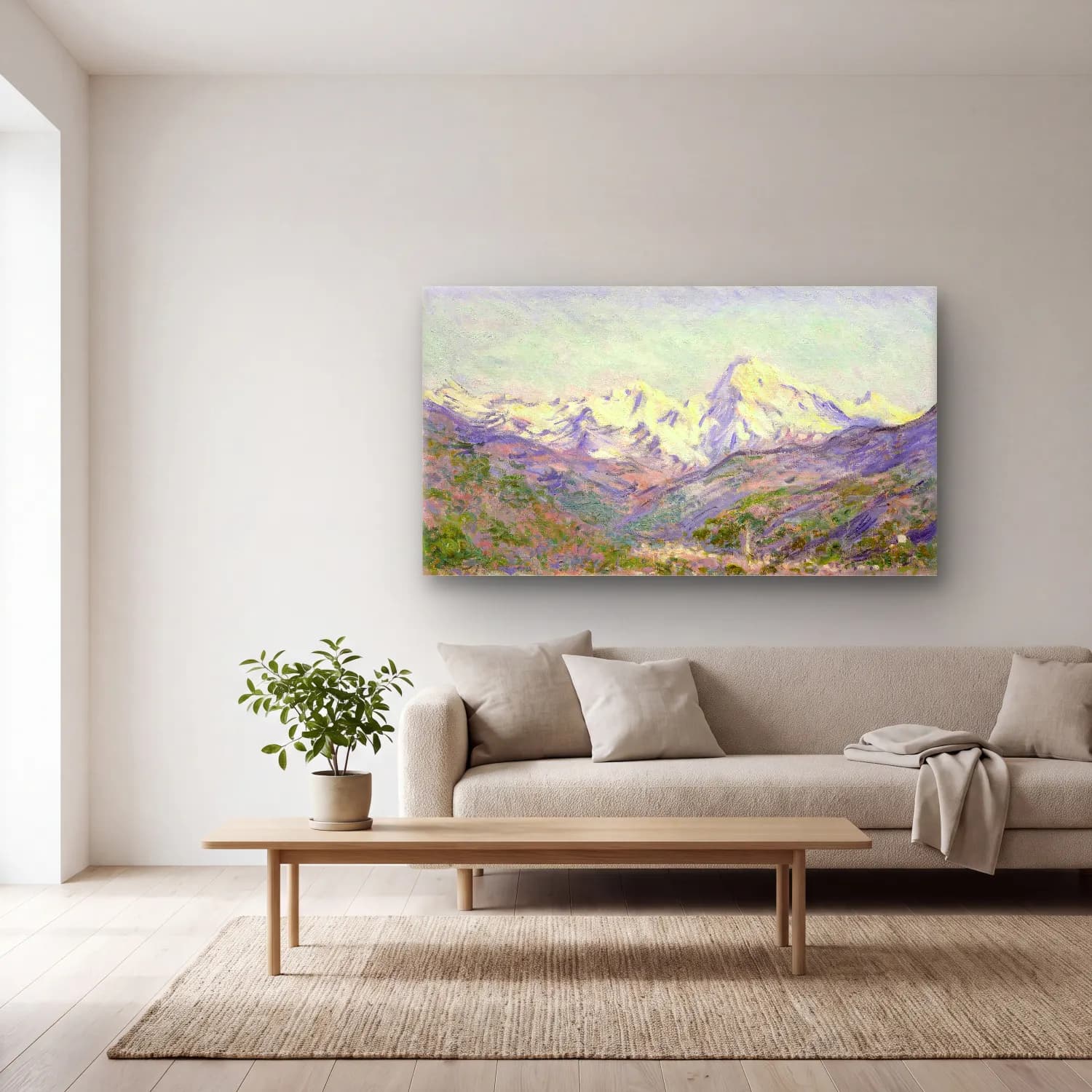 Claude Monet – The Valley of the Nervia cam tablo — açık renk salonda