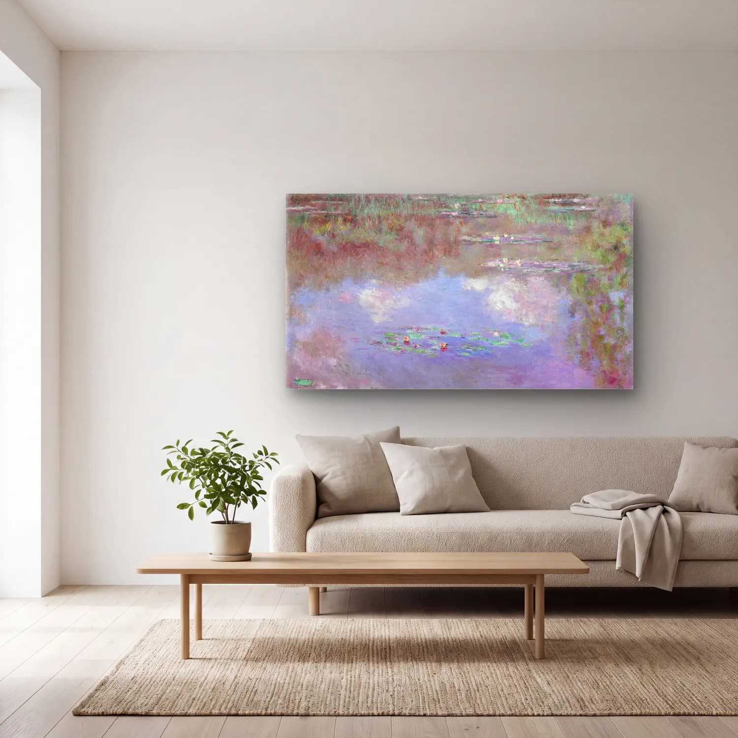 Claude Monet – The Water Lily Pond – Pastel Tonlar cam tablo — açık renk salonda