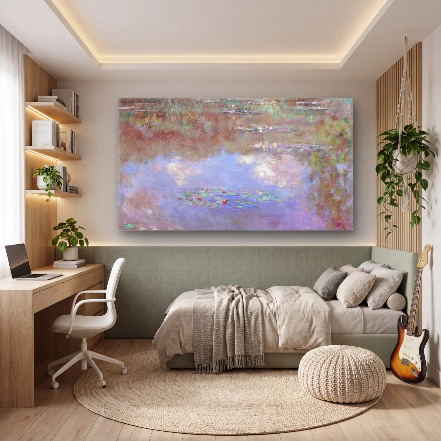 Claude Monet – The Water Lily Pond – Pastel Tonlar cam tablo — genç odasında