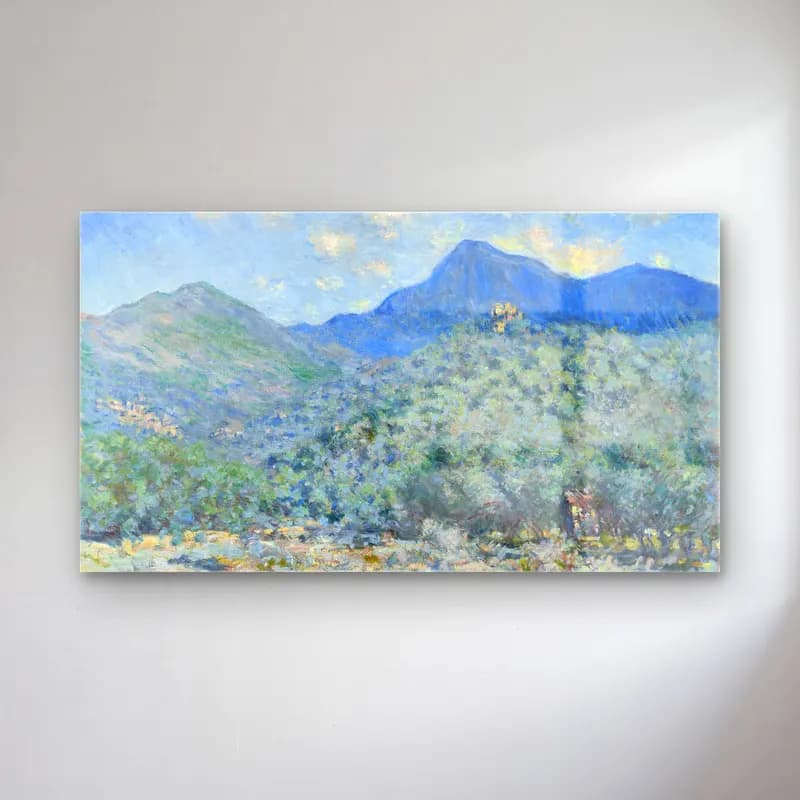 Claude Monet – Valle Buona, Near Bordighera – Pastel Tonlar cam tablo — Claude Monet – Valle Buona, Near Bordighera – Pastel Tonlar — empresyonist dağ manzarası
