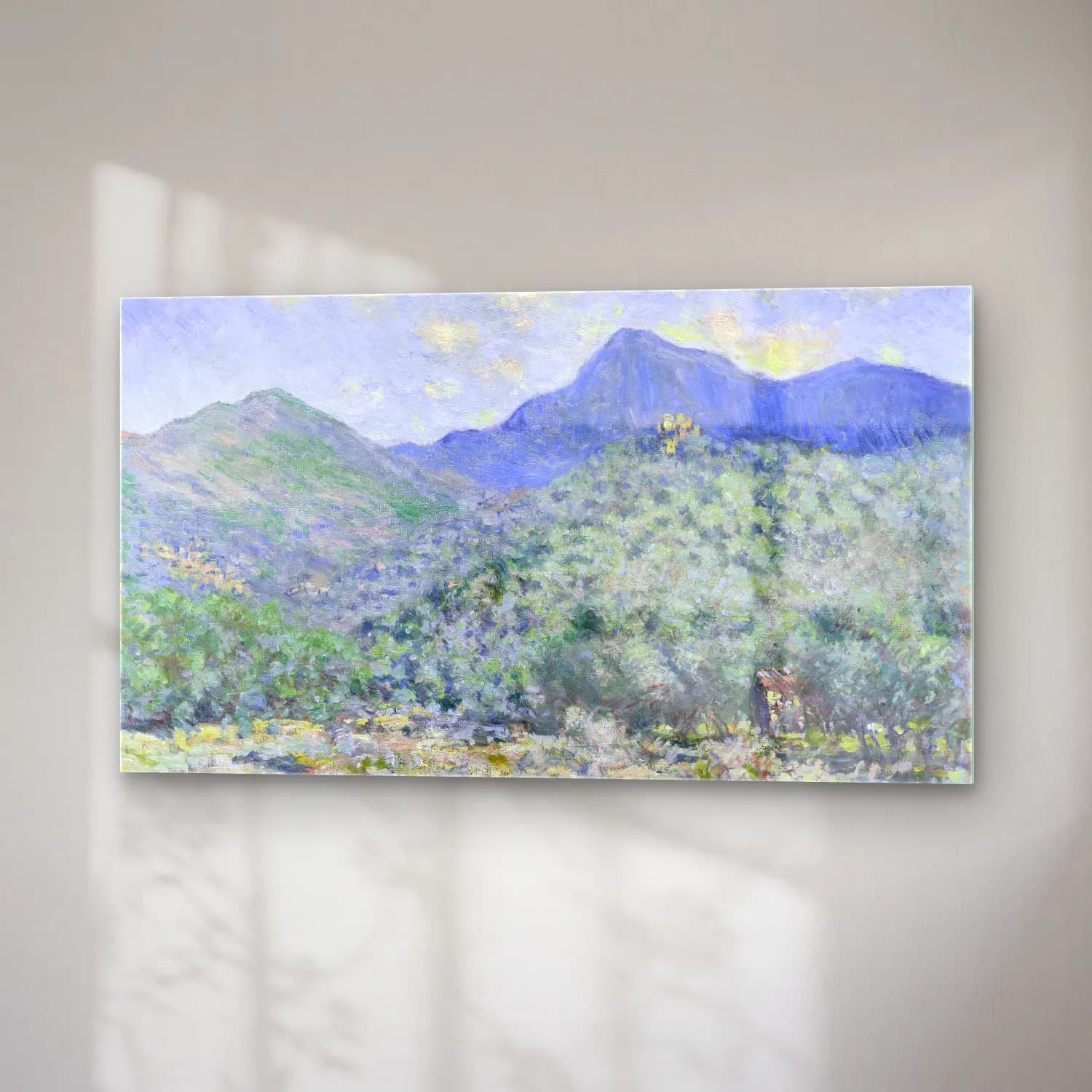 Claude Monet – Valle Buona, Near Bordighera – Pastel Tonlar cam tablo — sağ açıdan görünüm
