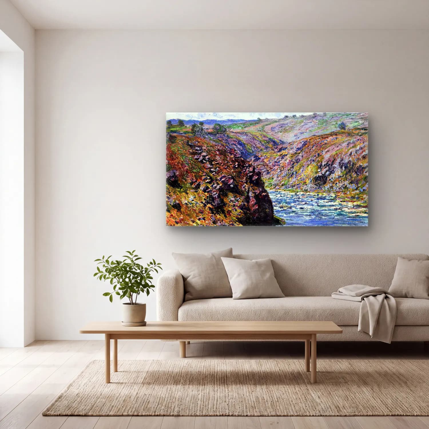 Claude Monet – Valley of the Creuse (Sunlight Effect) cam tablo — açık renk salonda