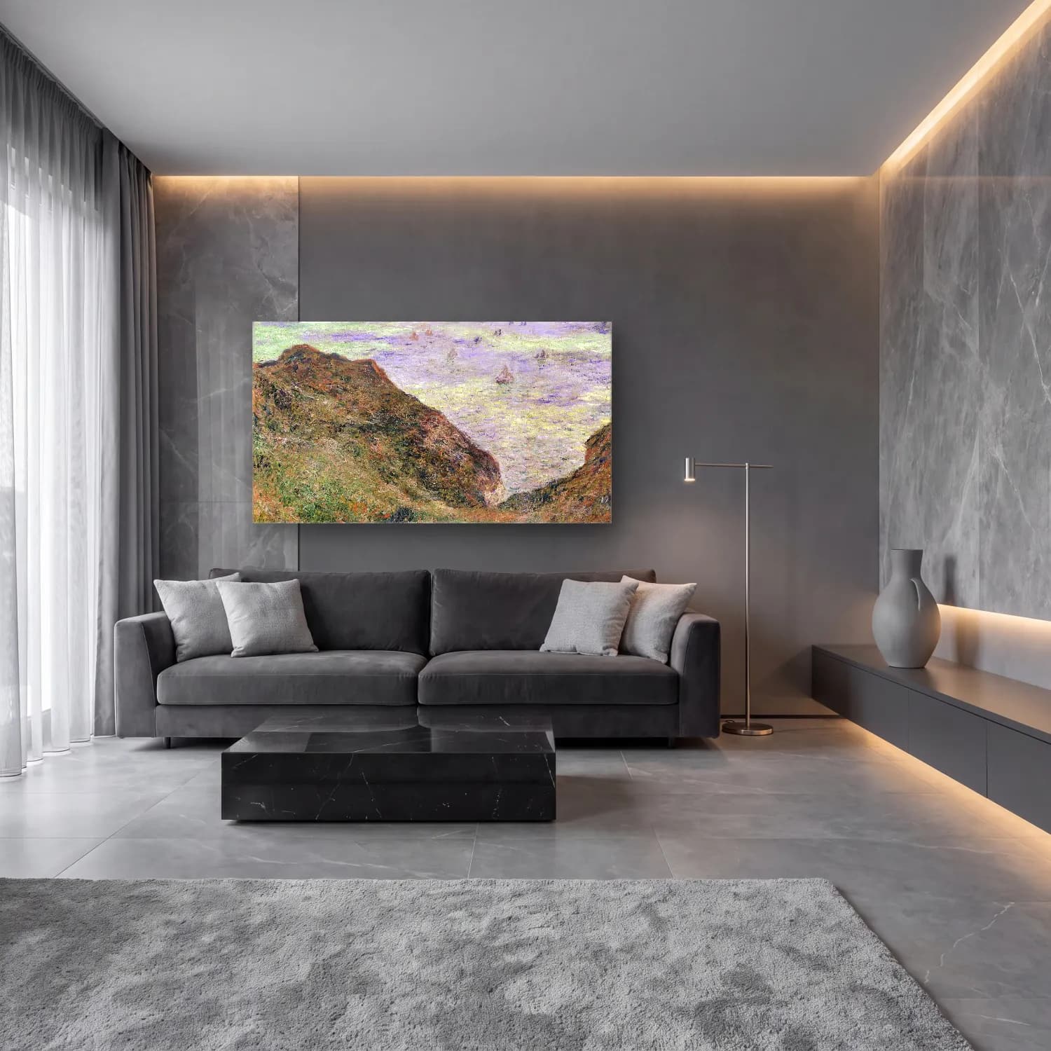 Claude Monet – View Over the Sea cam tablo — lüks salon duvarında