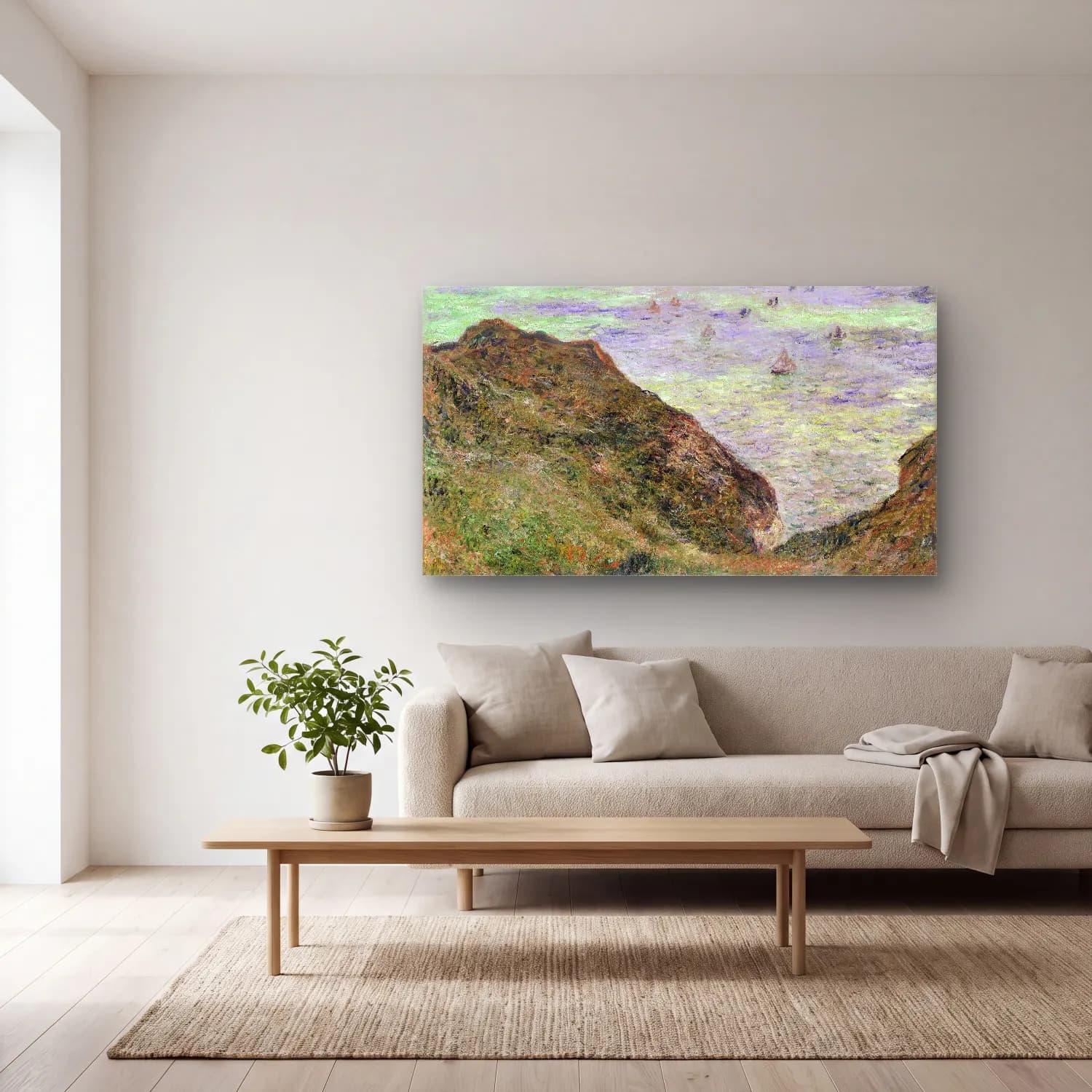 Claude Monet – View Over the Sea cam tablo — açık renk salonda