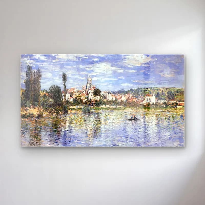 Claude Monet – View of Vétheuil in Summer cam tablo — Claude Monet – View of Vétheuil in Summer — empresyonist liman ve tekneler