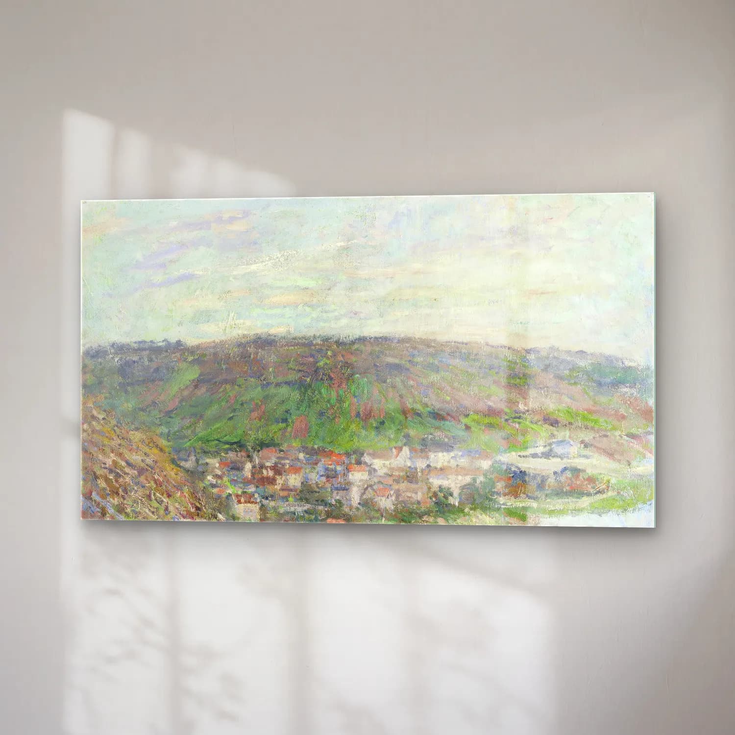 Claude Monet – View of Vétheuil – Bej Tonlar cam tablo — sağ açıdan görünüm