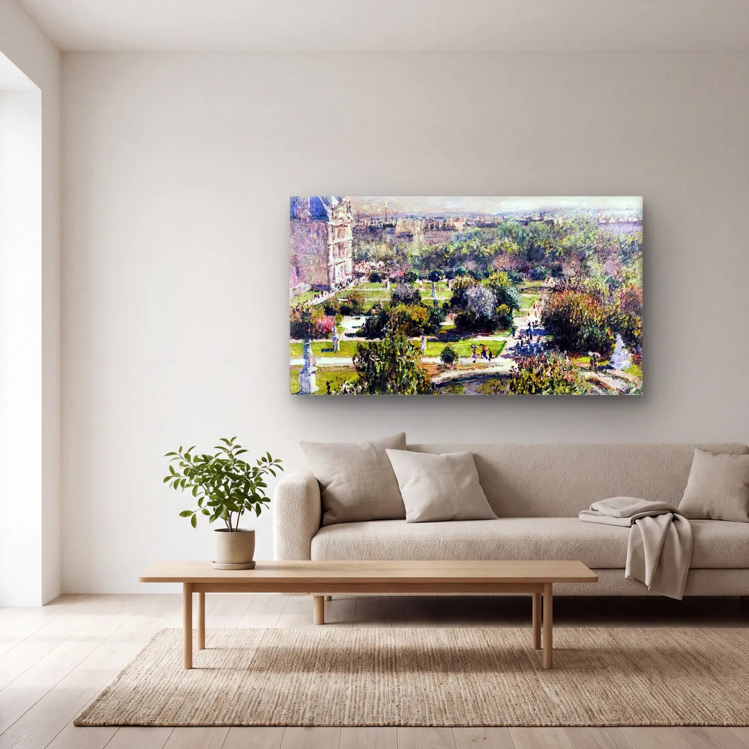 Claude Monet – View of the Tuileries Garden cam tablo — açık renk salonda