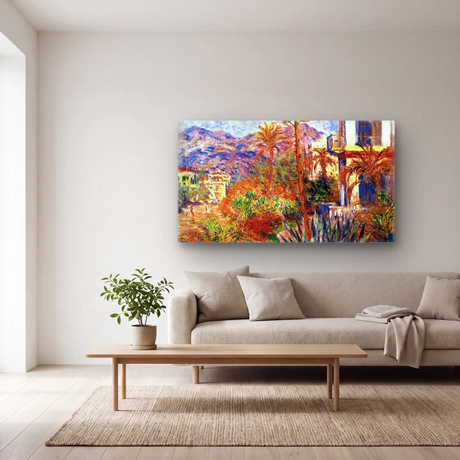 Claude Monet – Villas in Bordighera cam tablo — açık renk salonda