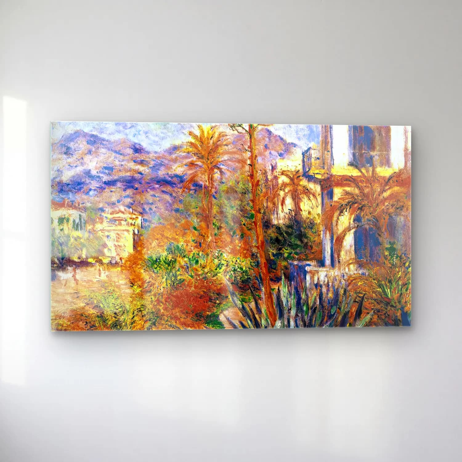 Claude Monet – Villas in Bordighera cam tablo — sol açıdan görünüm