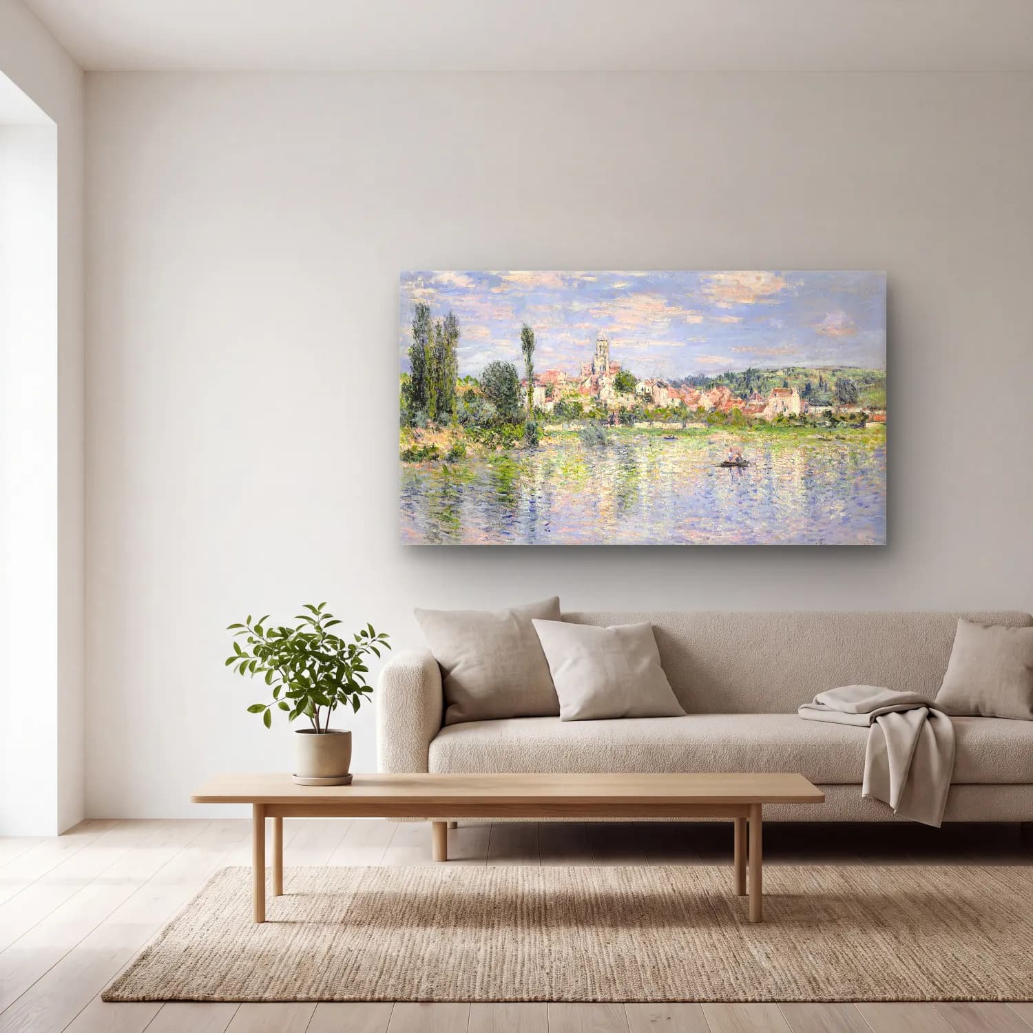 Claude Monet – Vétheuil in Summer cam tablo — açık renk salonda