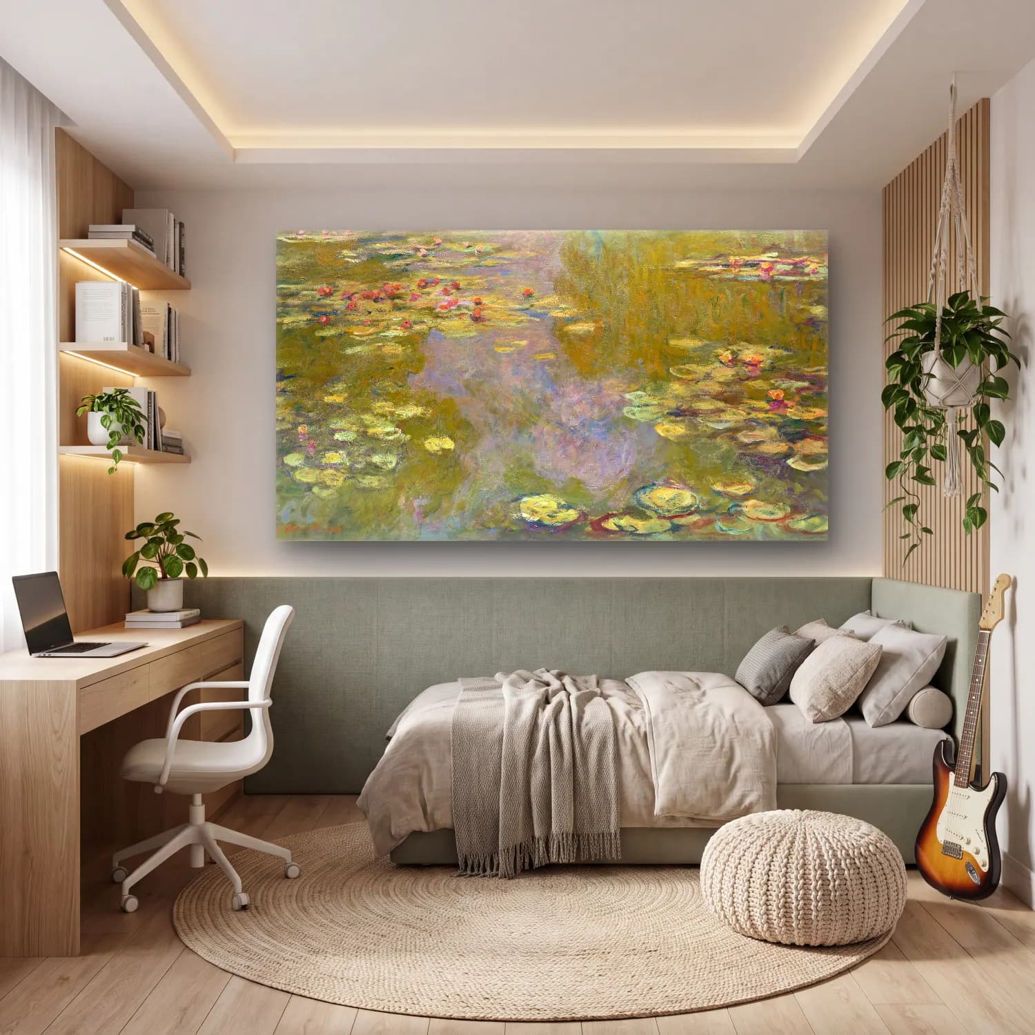 Claude Monet – Water Lilies – Yeşil Tonlar cam tablo — genç odasında