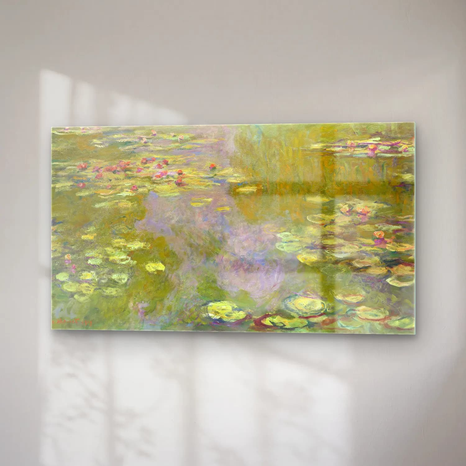 Claude Monet – Water Lilies – Yeşil Tonlar cam tablo — sağ açıdan görünüm