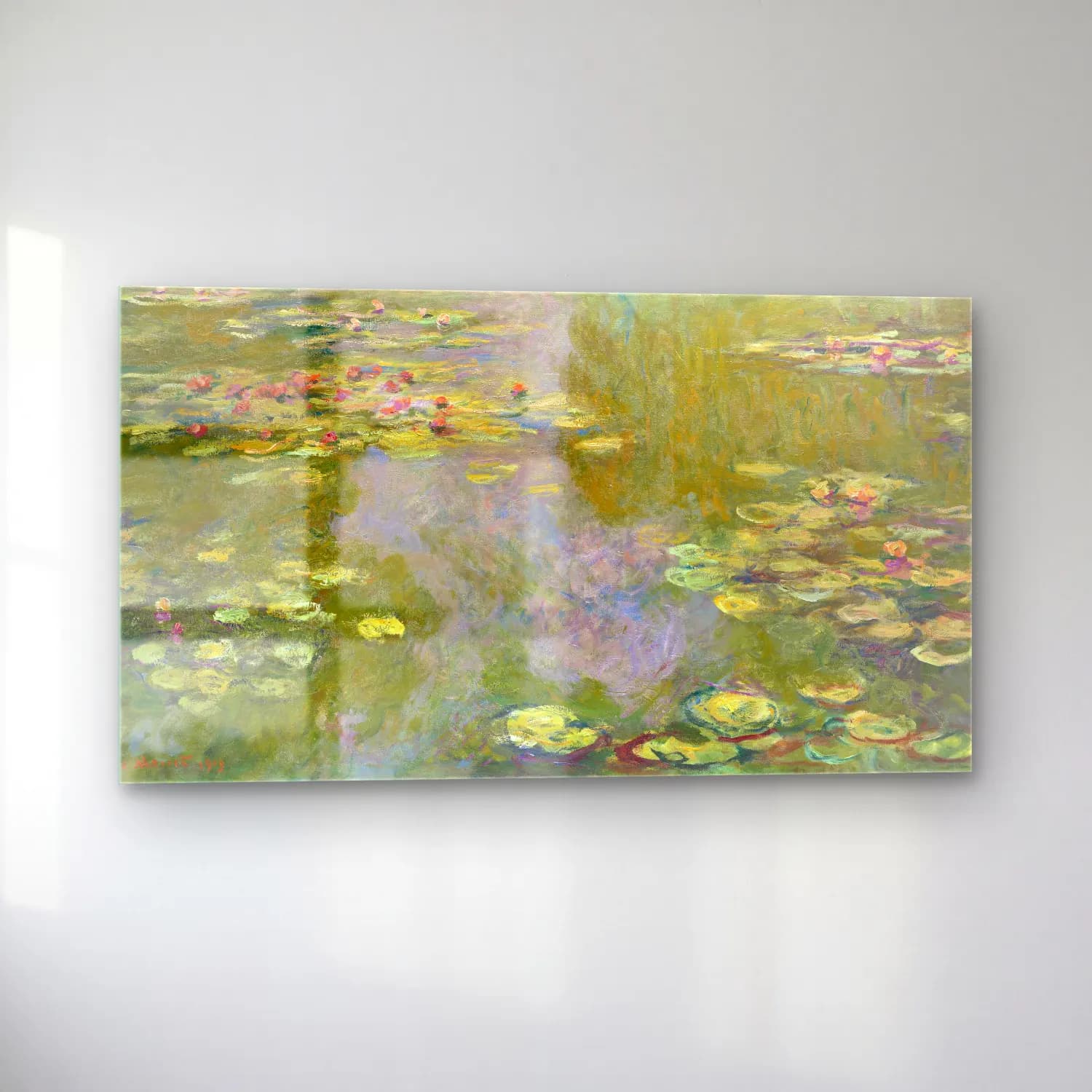 Claude Monet – Water Lilies – Yeşil Tonlar cam tablo — sol açıdan görünüm