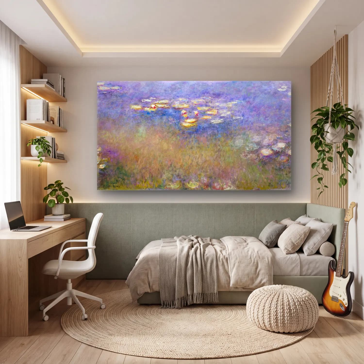Claude Monet – Water Lilies Agapanthus cam tablo — genç odasında