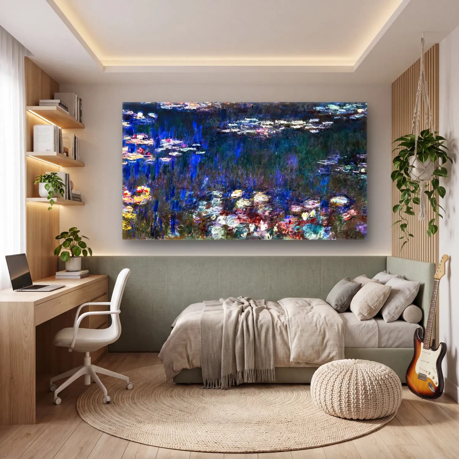 Claude Monet – Water Lilies, Green Harmony cam tablo — genç odasında