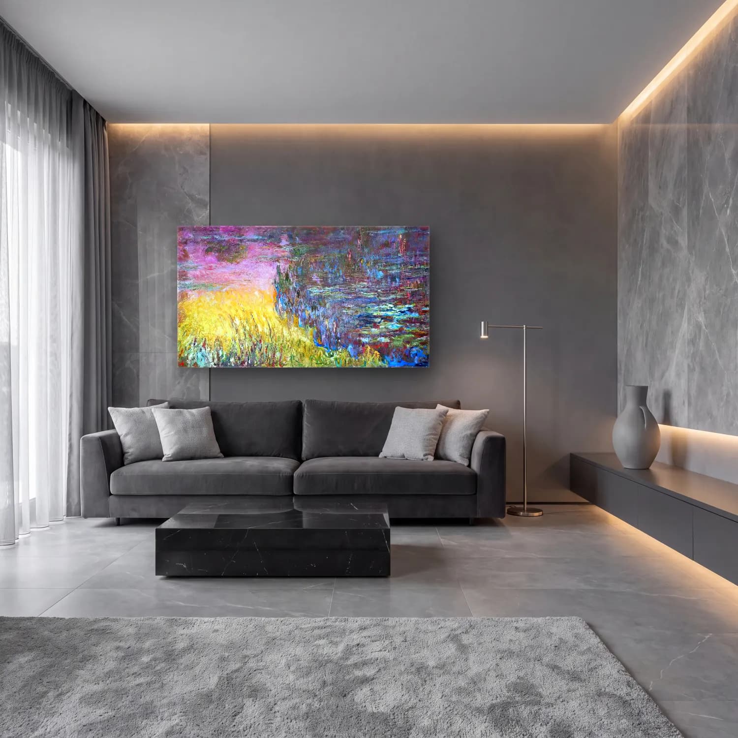 Claude Monet – Water Lilies, Sunset cam tablo — lüks salon duvarında