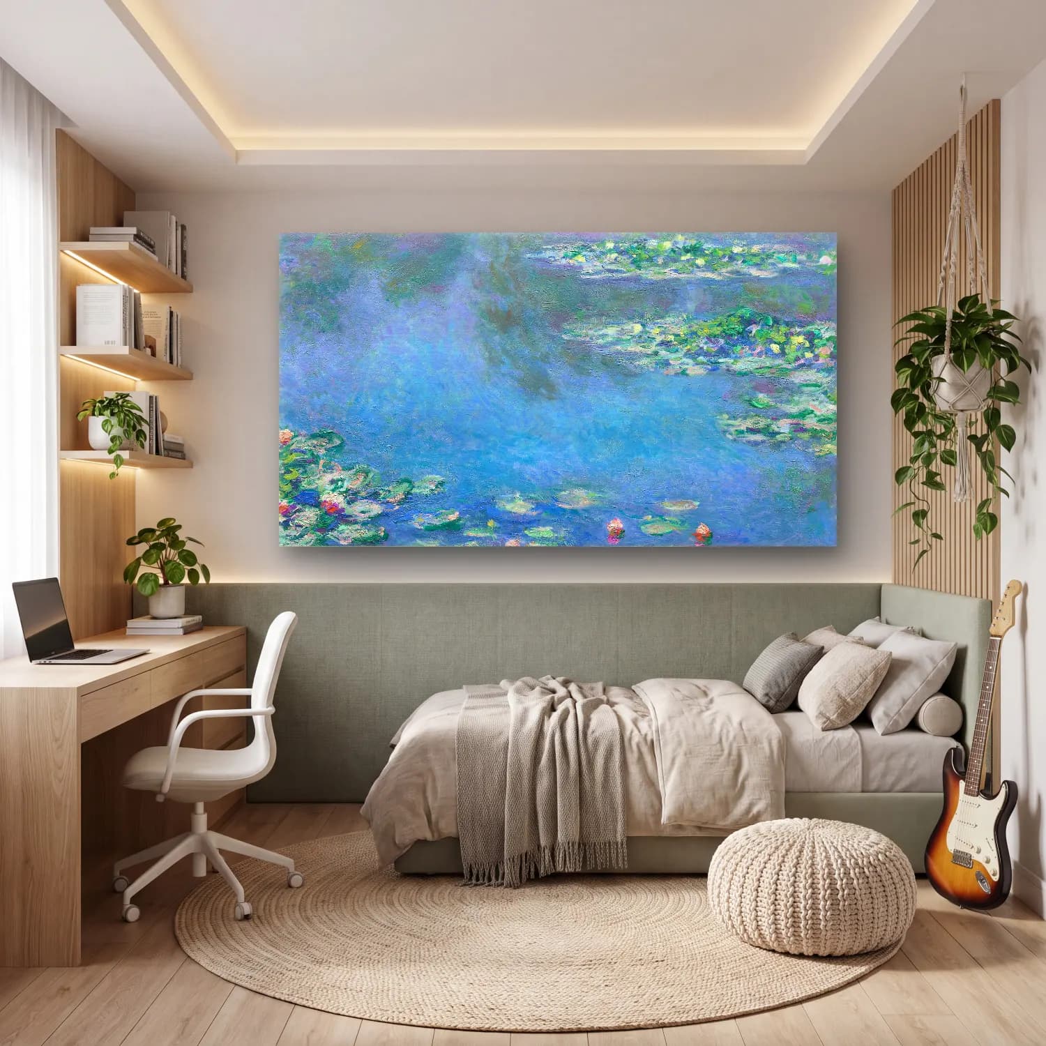 Claude Monet – Water Lilies cam tablo — genç odasında