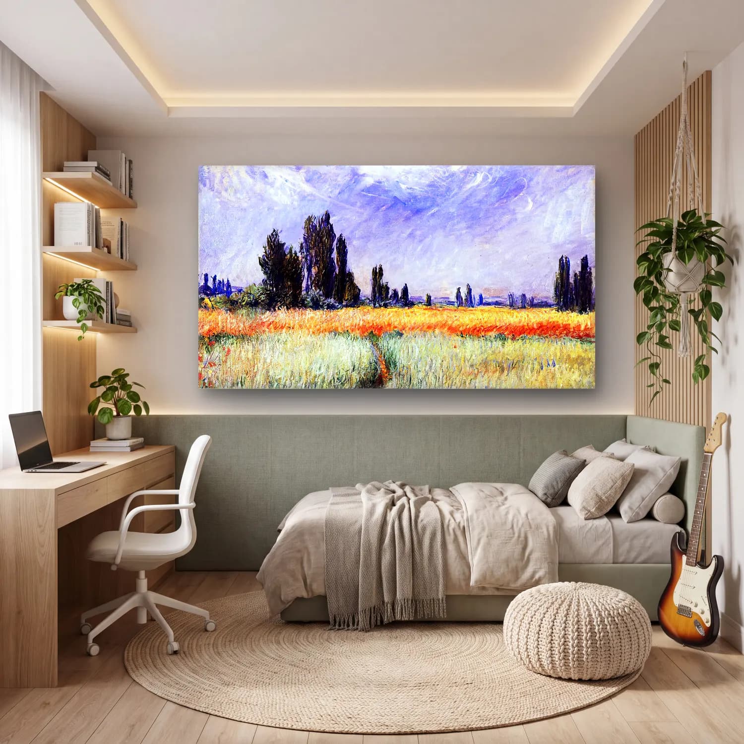 Claude Monet – Wheat Field cam tablo — genç odasında