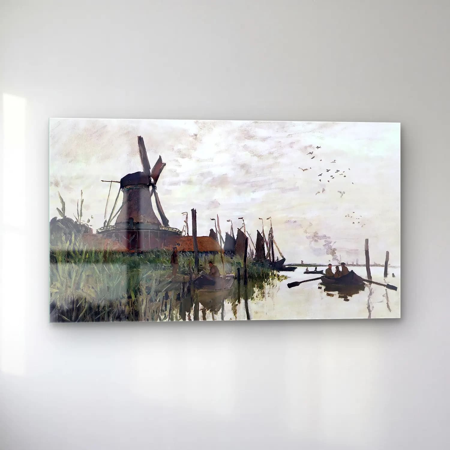 Claude Monet – Wiindmill at Zaandam cam tablo — sol açıdan görünüm
