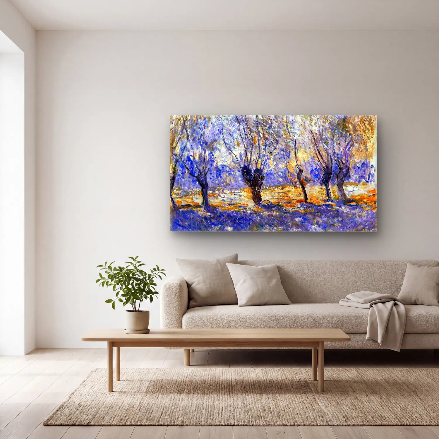 Claude Monet – Willows in Giverny cam tablo — açık renk salonda