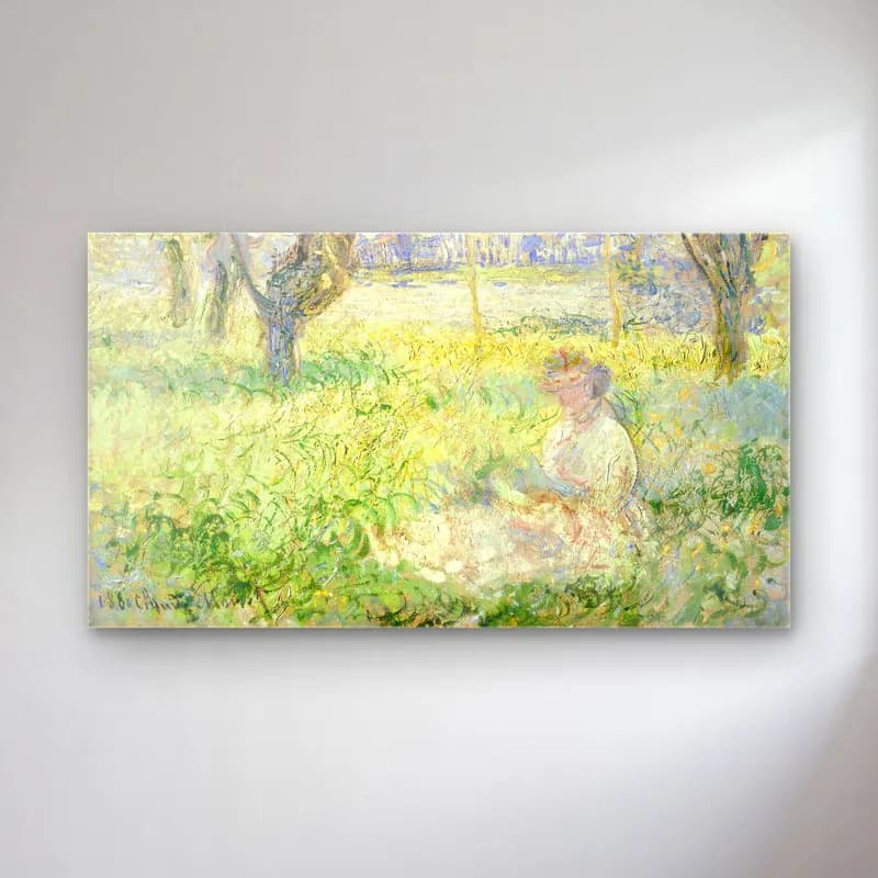 Claude Monet – Woman Seated under the Willows – Pastel Tonlar cam tablo — Claude Monet – Woman Seated under the Willows – Pastel Tonlar — empresyonist kadın portresi