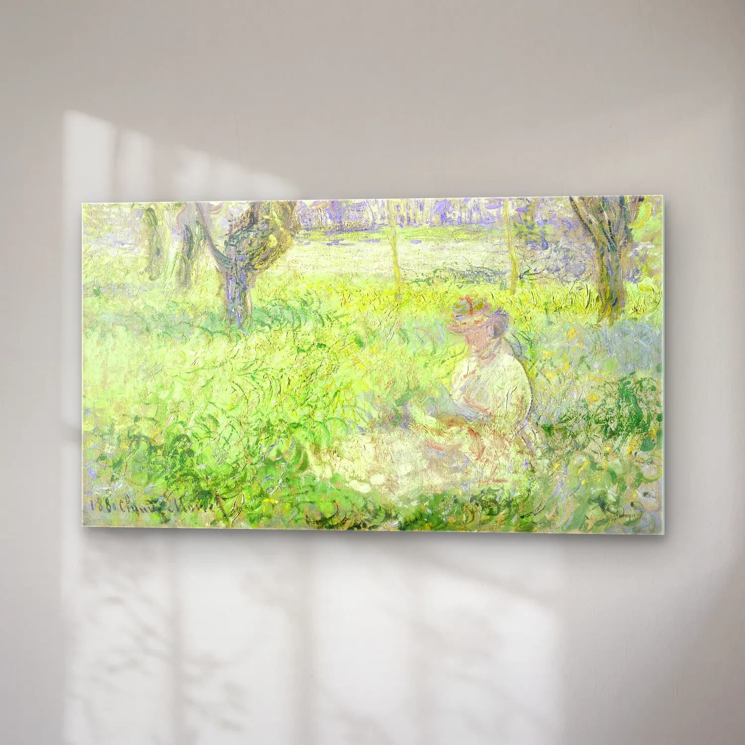 Claude Monet – Woman Seated under the Willows – Pastel Tonlar cam tablo — sağ açıdan görünüm