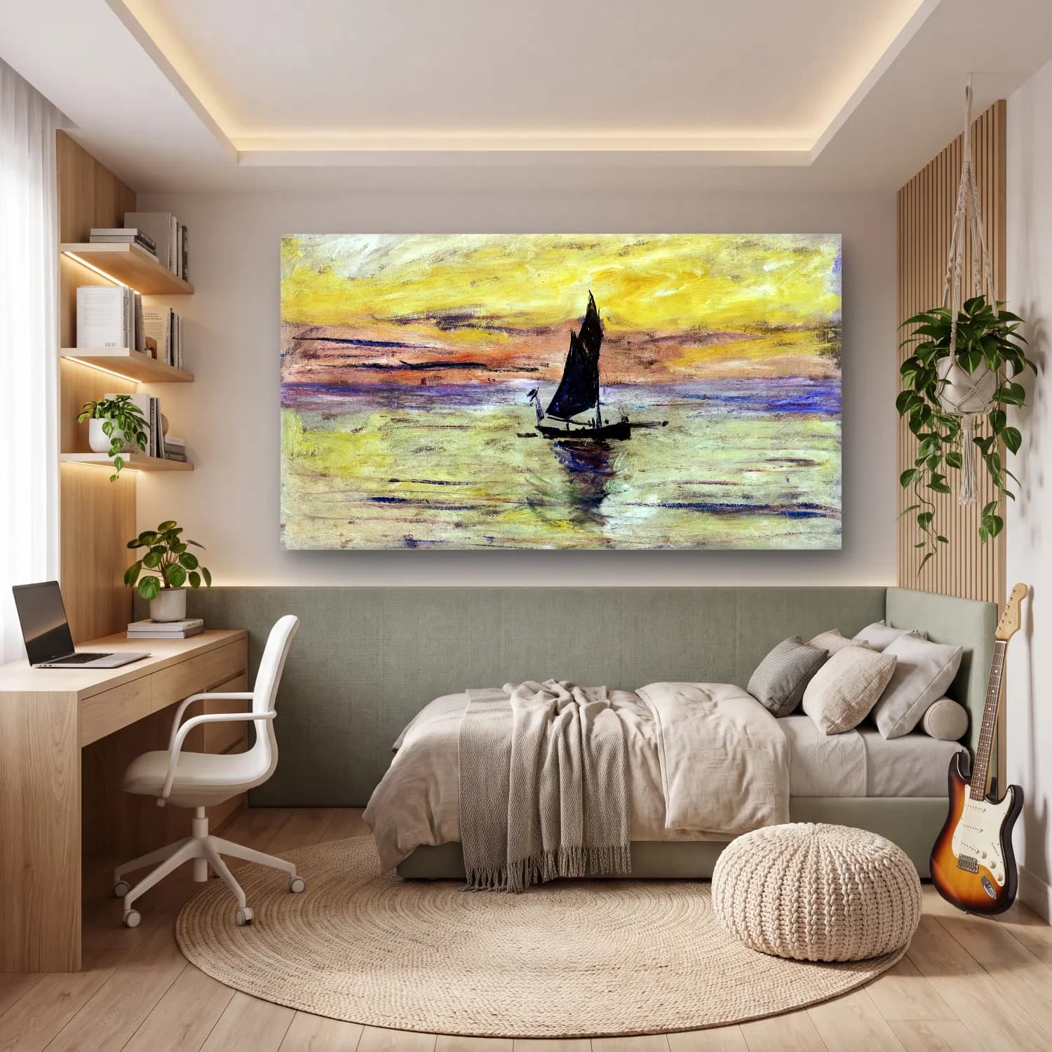 Claude Monet – Yacht, Effect of Evening cam tablo — genç odasında