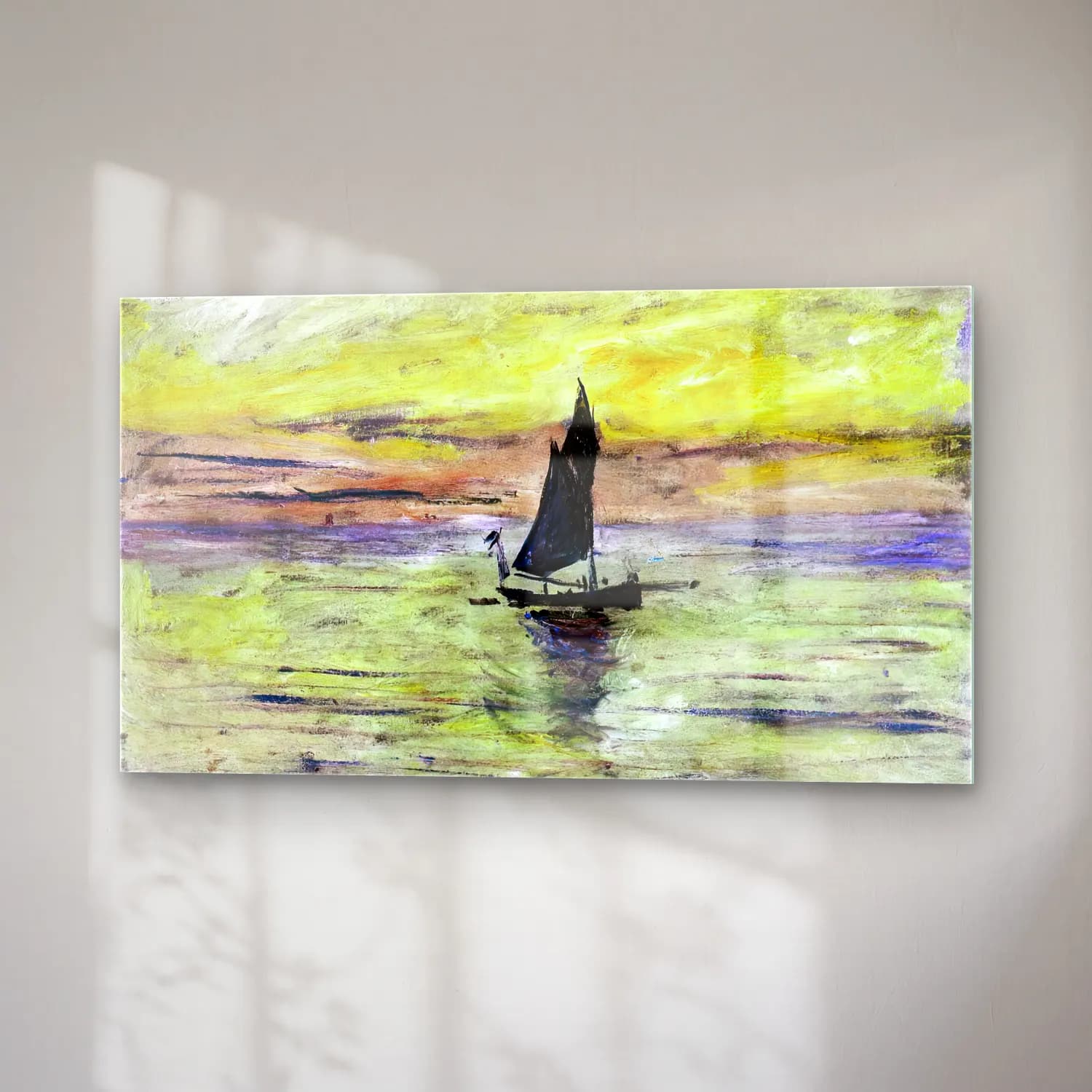 Claude Monet – Yacht, Effect of Evening cam tablo — sağ açıdan görünüm