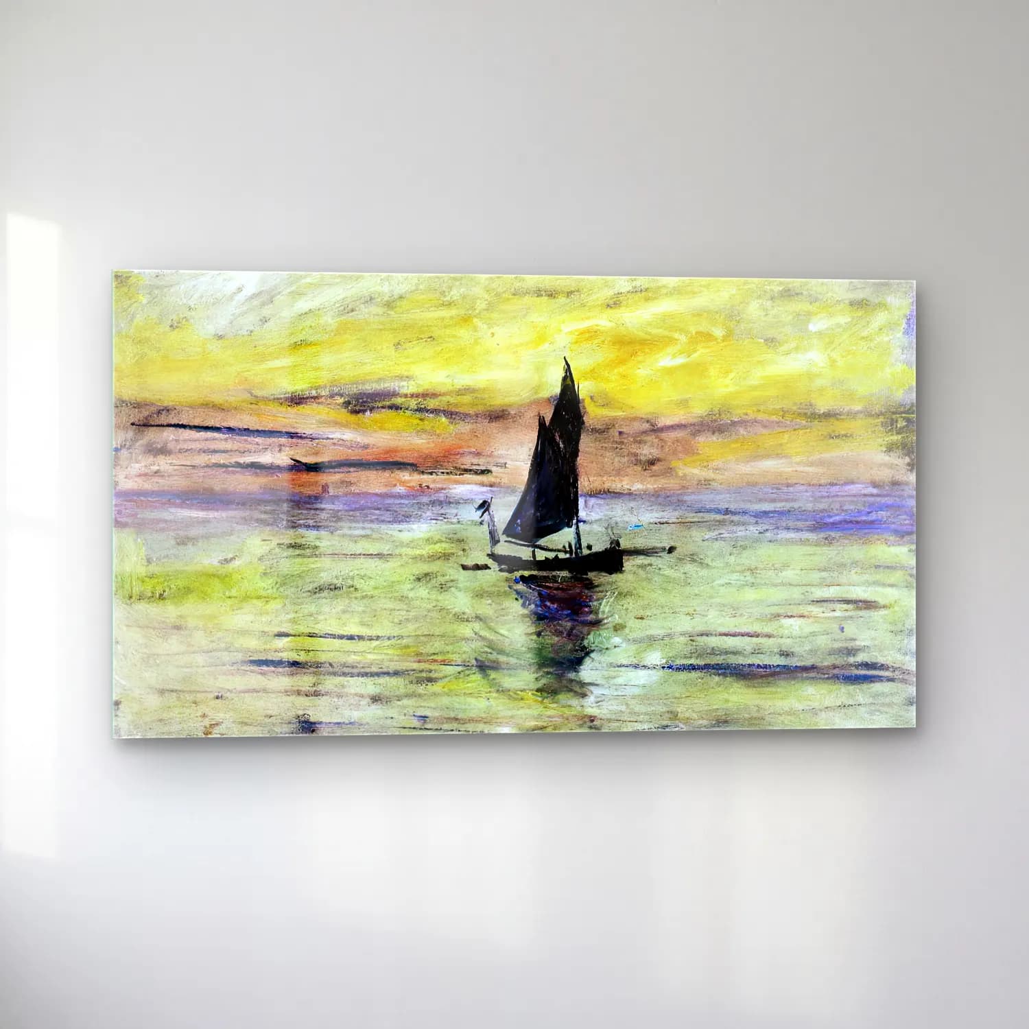 Claude Monet – Yacht, Effect of Evening cam tablo — sol açıdan görünüm